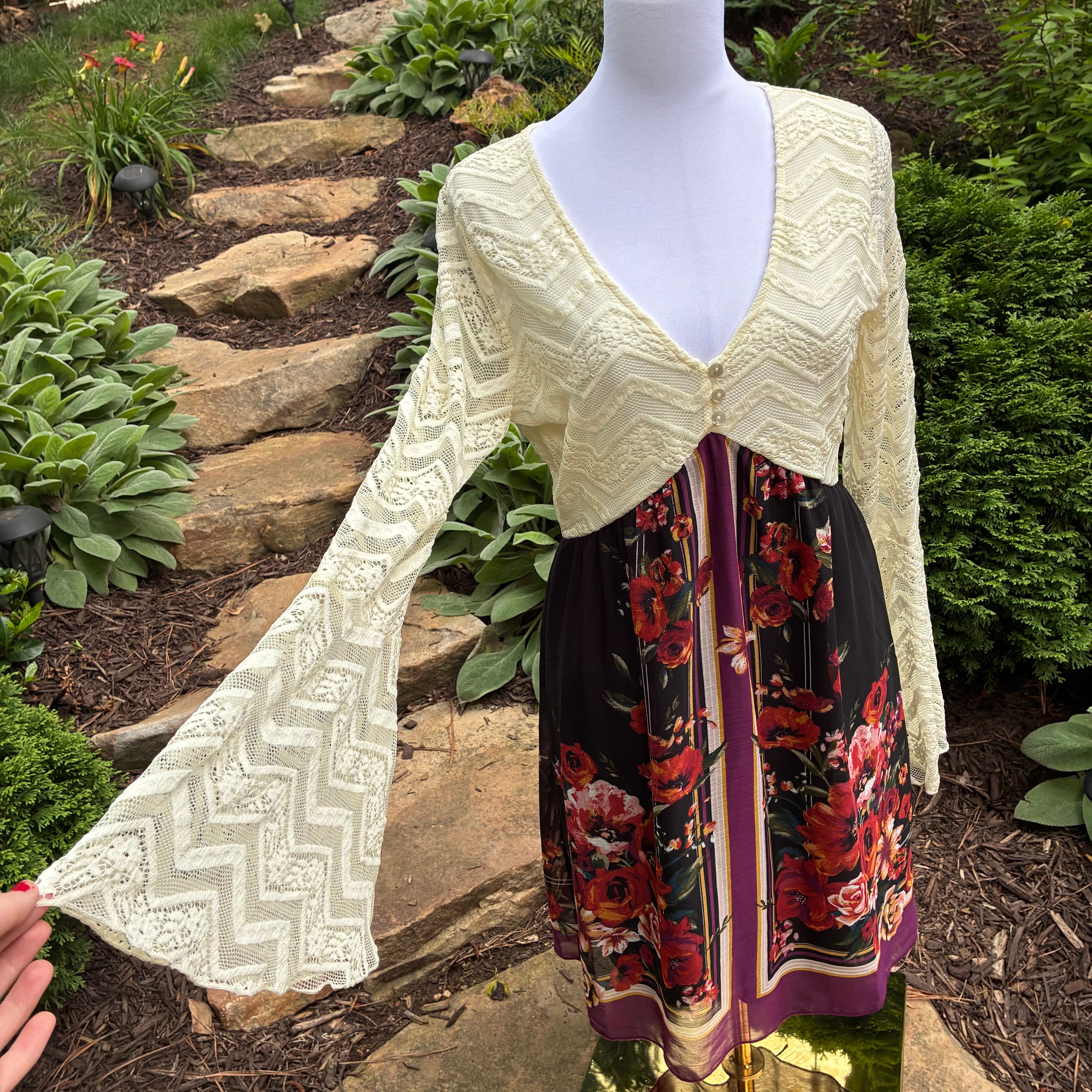 70s style boho bell sleeve dress